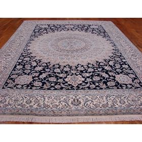 10x14 Navy Blue Persian Hand Knotted Wool Nain Rug by Heritage Unlimited
