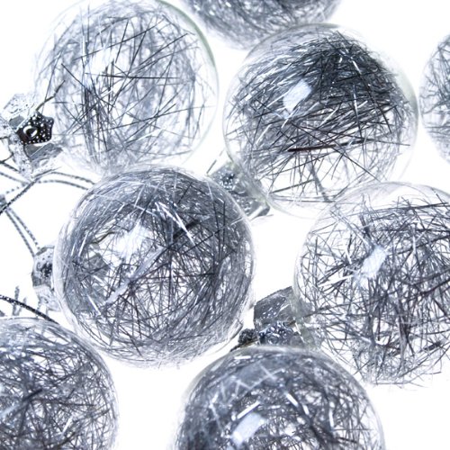 Box Of 8 x 60mm Clear Glass Baubles With Silver 
