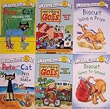 Pete the Cat Too Cool for School, Pete at the Beach, Biscuit Goes to School, Biscuit Wins a Prize, and Everything Goes Henry on Wheels and Henry in a Jam I Can Read 6 Book Set