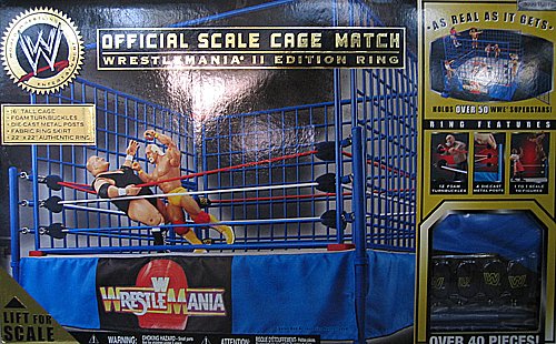 CAGE MATCH - WWE WRESTLEMANIA 2 OFFICIAL SCALE RING & BLUE STEEL CAGE
