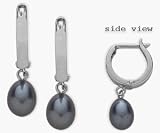White Gold 14 Karat Grey Leverback Drop Style Pearl Earrings