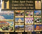 11 Deluxe Jigsaw Puzzles 6,050 Total Interlocking Pieces - Mykonos Island, Greece, Cat in Wood Chair, Garden's Gate, Taj Mahal, India, Macu Picchu, Peru, Garden Party, Three's Company, St. Mark's Basilica, Colouful Bug, Giant Pandas, La Louvre Museum