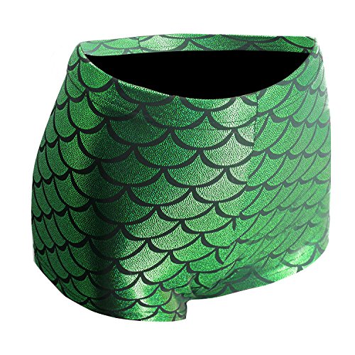 Nihoe Women's High-Waist Mermaid Fish Scale Shorts (X-Large, Green)