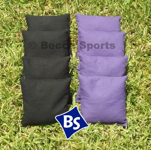 Weather Resistant Cornhole Bags Set - 4 Black & 4 Purple