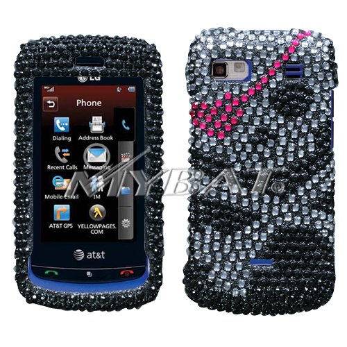 Pirate Girl Gurl Black Silver Pink Skull Bones Cross Sparkling Premium Luxury Rhinestones Full Diamond Bling LG Xenon GR500 Snap on Cell Phone Case
