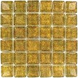 2" glass mosaic tile yellow gold 12 1/2" x 12 1/2" mesh backed sheet