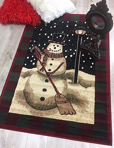 HR 3X5 SNOWMAN CHRIST MAS X-MAS GIFT CABIN LIVING ROOM AREA RUG CARPET RED GREEN AND BLACK