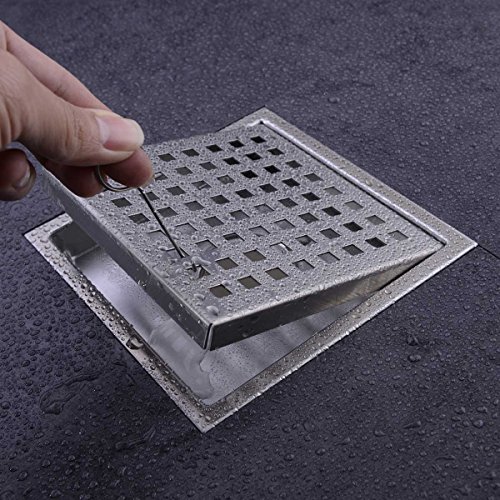 HANEBATH 6 Inch Square Shower Floor Drain with Removal Grate Made of