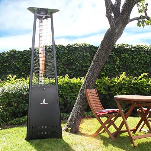 Lava Heat Italia 56,000 BTU Outdoor Patio Propane Tank Gas Heater with Specially Designed Borosilicate Shatter-Resistant Glass Tube, with "Easy Start" Electrical Ignition, Adjustable Flame and Heat Control, Safety "Tip-Over" Switch, Wheel Kit & Universal Infra-Red Remote Included, Black Finish