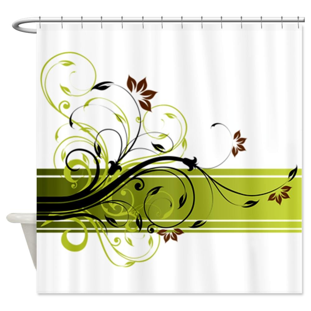 CafePress Pretty Modernist Green Floral Swirl Shower Curtain Standard