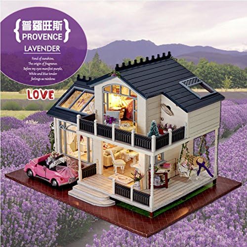 Cuteroom Provence Wooden Dollhouse DIY House Kit With Furniture Handycraft , Led Light and Music for Birthday Gift and Christmas gift, Kids toys（Large House）