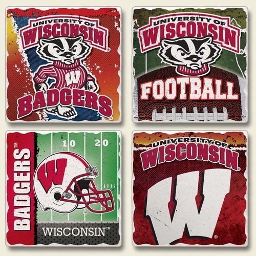 Square assorted coasters Univ. of Wisconsin Badgers ~ 4 Tile Drink Coasters ~ code 944