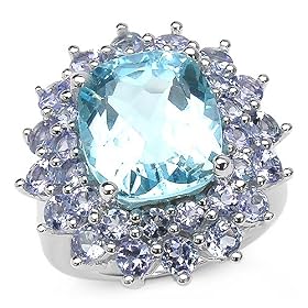 10.40 Carat Genuine Blue Topaz and Tanzanite .925 Silver Ring by JewelzDirect