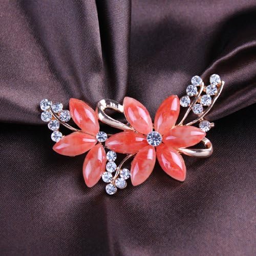Kitty-Party Brooches Golden Plated Flashing Clear and Red Rhinestones Crystals Pearls Flower Leaves Brooches Pin Clips