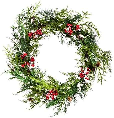 Three Posts 24-Inch Frosted Pine Cone and Berry Wreath For Christmas Season Decorations and Ornaments