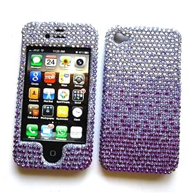 Apple iPhone 4 & 4S Snap-on Protector Hard Case Rhinestone Cover "Purple Rain" Design
