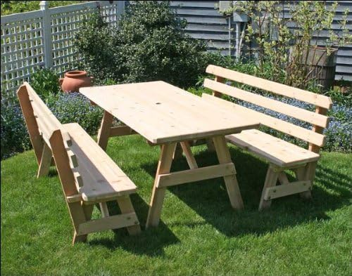 Red Cedar 27" x 5' Picnic Table with (2) 5' Backed Benches