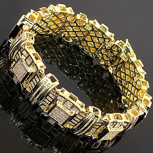 14K Yellow Gold Mens Diamond Bracelet 16.20 Ctw 