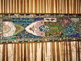 Spectacular Zardozi India Sari Green Tapestry Wall Hanging Table Runner