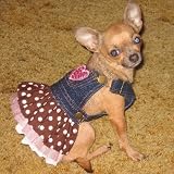 XS/Tiny - Heart Polka Dot Valentine Denim Dog Dress Jumper at The Regal Dog - Size XS/Tiny