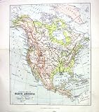 CHAMBERS ANTIQUE PHYSICAL MAP c1906 NORTH AMERICA MEXICO FLORIDA CUBA