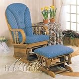 Glider Rocker Chair with Ottoman Blue Cushion Oak Finish