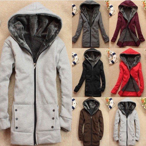 Korea Womens Girls Hooded Coat Fleece Jacket Zip up Outerwear Warm Tops