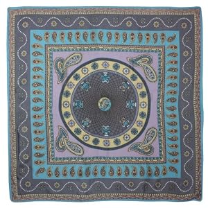 100% Satin Charmeuse Silk Dome Paisley Art Purple and Blue Square Scarf - Purple