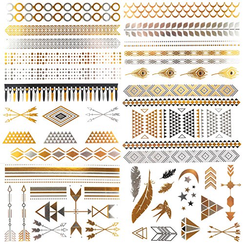 Cokohappy metallic temporary tattoo , 6 different sheets bling lo…