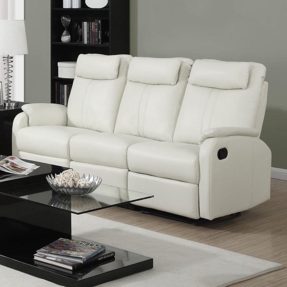 Monarch Specialties Reclining Sofa Ivory Bonded Leather / Match