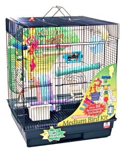 Blue Ribbon 18-Inch by 18-Inch by 22-Inch Complete Bird Cage Kit for Medium Birds, Black/Smoke