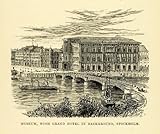 IMAGE OF 1886 Wood Engraving Museum Grand Hotel Stockholm Sweden Sverige Bridge Boat Ship - Original Engraving