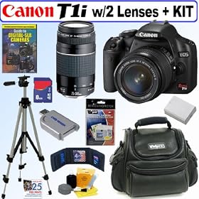 Canon EOS Rebel T1i 15.1 MP CMOS Digital SLR Camera with EF-S 18-55mm f/3.5-5.6 IS Lens & EF 75-300mm f/4-5.6 III Telephoto Zoom Lens + 8GB Deluxe Accessory Kit