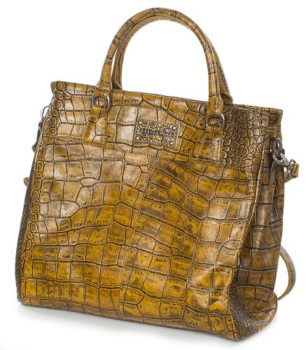  FREDsBRUDER Herzdame Croco Large sac à main en cuir de veau souple croco HW 13/14 (35x32x12 cm), Farben:Jaune (Mustard)