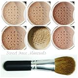 XXL KIT with BRUSH Full Size Mineral Makeup Set Bare Skin Powder Foundation Cover by Sweet Face Minerals (Pink Bisque)