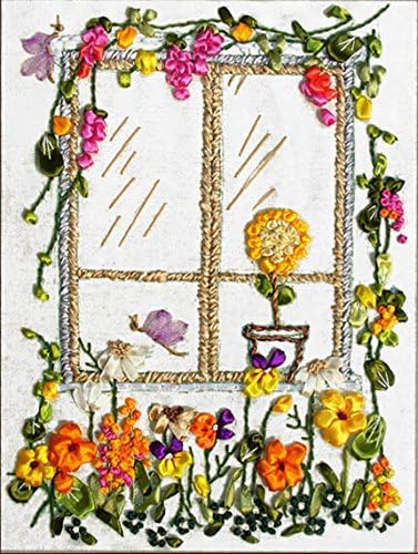 Wandafull Ribbon embroidery Kit Handmade Windowsill wreath(No frame)