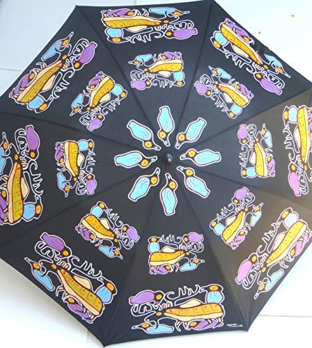 Collapsible Black Umbrella w/Case Moose Harmony Ojibwa Artist Norval Morriseau