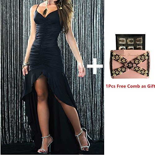 Fashion Women Irregular Low Cut Long Evening Dancing Prom Dress 3 Colors 6 Sizes (M, Black)