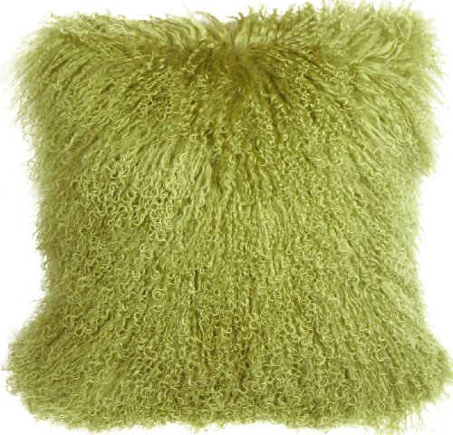 Mongolian Sheepskin Green Throw Pillow
