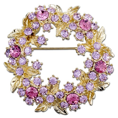 Swarovski Crystal Golden Leaf Pink Wreath Brooch