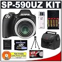 Olympus SP-590 UZ 12 Megapixel Digital Camera with 26x Wide Angle Ultra Zoom + 2GB xD Memory Card + (4) AA Batteries + Case + Cameta Bonus Accessory Kit