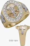 Men's 10 Karat Two-Tone Religious Gold & Cubic Zirconia Ring