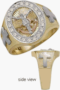 Men's 10 Karat Two-Tone Religious Gold & Cubic Zirconia Ring