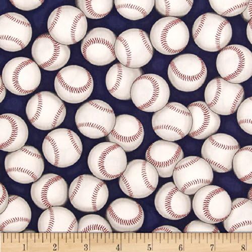 Kaufman Sports Life Baseballs Navy Fabric By The Yard