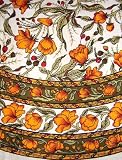 French Floral Tablecoth-66 Inch Round-Olive & Saffron