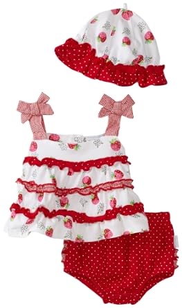 Vitamins Baby Girl Newborn Strawberries Three-Piece Diaper Set With Hat