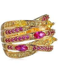 Yellow Bronze Created Ruby and Yellow Cubic-Zirconia Ring