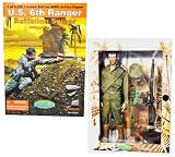 Gearbox Cotswold Collectible Year 2002 Limited Edition World War 2 WWII 12 Inch Tall Soldier Action Figure - U.S. 6th Ranger Battalion Sniper Philippines 1945 with 1943 HBT Fatigues, Utility Cap, Boots, Knife with Leather Sheath, Rifle with Scope, Bandolier, First Aid Pouch, Canteen and Figure Stand