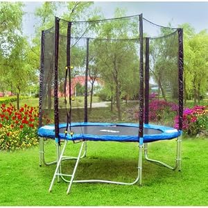 Trampoline 2,45 m. Trampoline de jardin maxi avec échelle, filet de sécurité et bâche de protection T245