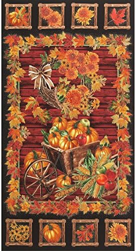 Timeless Treasures Fall Leaves Fabric, Autumn Leaf Panel ~ 22" PANEL ~ # HARVEST-CM3211 ~ Golden Harvest by Timeless Treasures Quilt Fabric ~ 100% Cotton 45" Wide ~ Corn, Gourds &amp; Pumpkins on Fabric